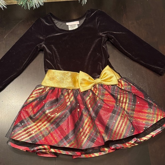Bonnie Jean Other - Bonnie Jean Velvet and Plaid Dress with Gold Bow